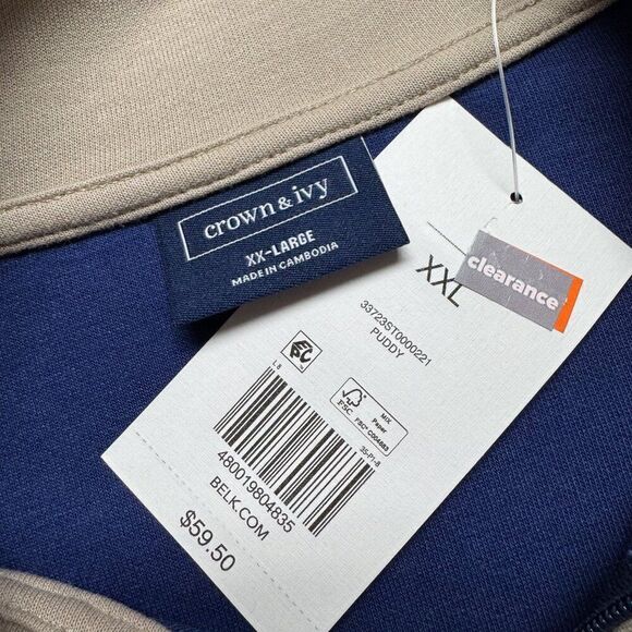 NEW Crown & Ivy 1/4 Zip Sweater Mens XXL Tan Blue Sweatshirt Outdoor NWT $60 - Picture 9 of 13
